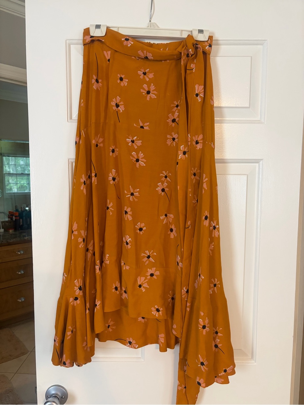 Faithfull the Brand Mustard Floral High-Low Wrap Skirt